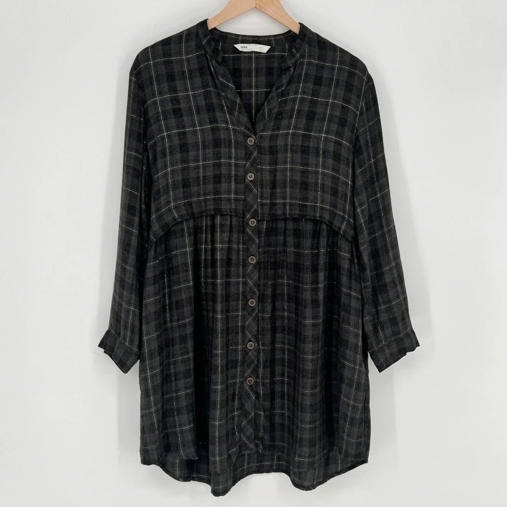 zara tartan shirt dress PLAID SHIRT DRESS - Brown-Blue